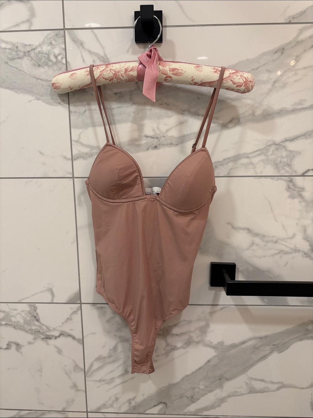 Fleur du Mal Blush Stretch Bodysuit with Built-In Cups Size S